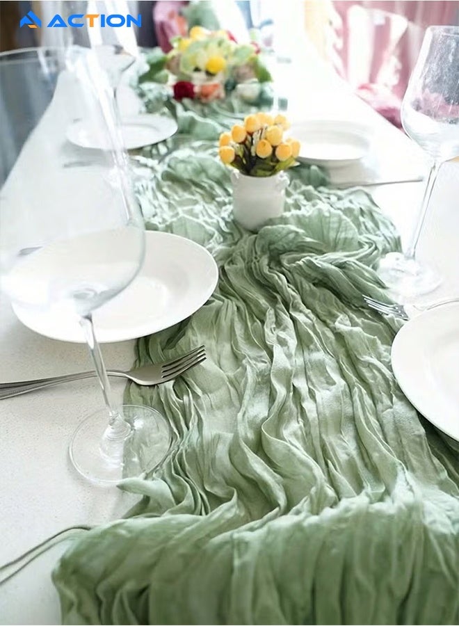 أكشن مفرش طاولة من الشاش المجعد مفرش مائدة شفاف مفرش طاولة شيساني مفرش مائدة شفاف مفرش طاولة طويل عداء طاولة قماش الطاولة مفرش مائدة من قماش الجبن، مفرش مائدة زفاف باللون البيج، مفرش مائدة من الشاش البوهيمي مقاس 90 × 300 سم لتزيين طاولات حفلات الزفاف وحفلات أعياد الميلاد قطعة مركزية للطاولة مفرش طاولة شيساني مفارش طاولات - Image 5